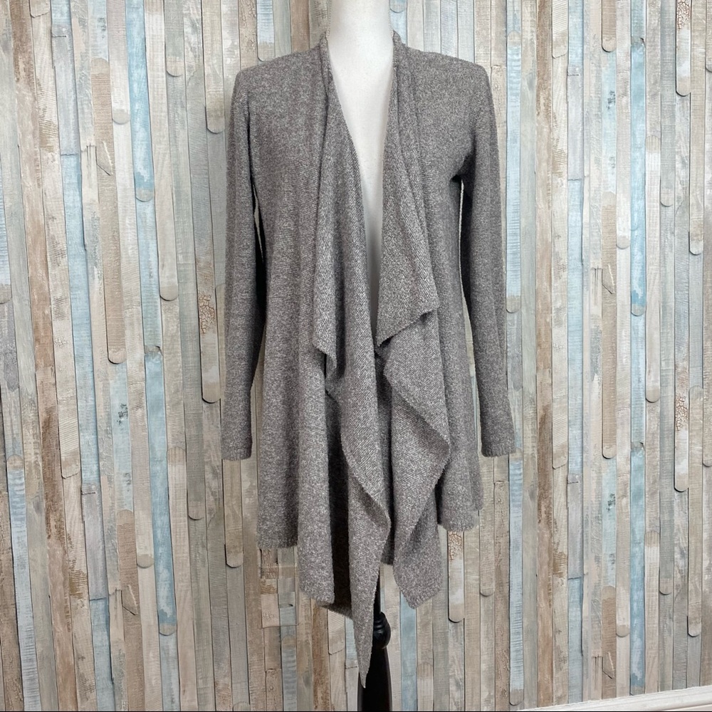 Barefoot Dreams S M Gray CozyChic Lite Drape Front Calypso Wrap Cardigan Sweater